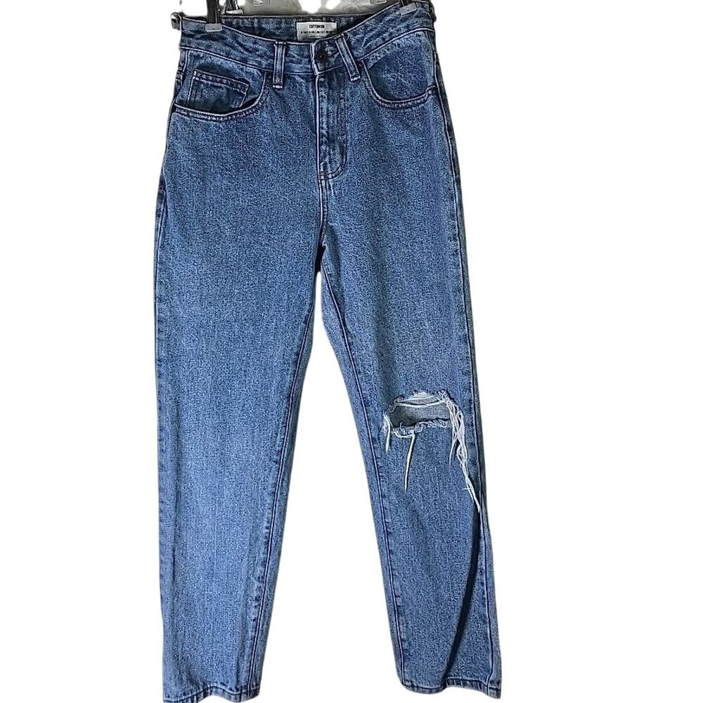 Cotton On Straight Leg High Rise Relaxed Fit Womens 4 Mom Jeans Blue Denim